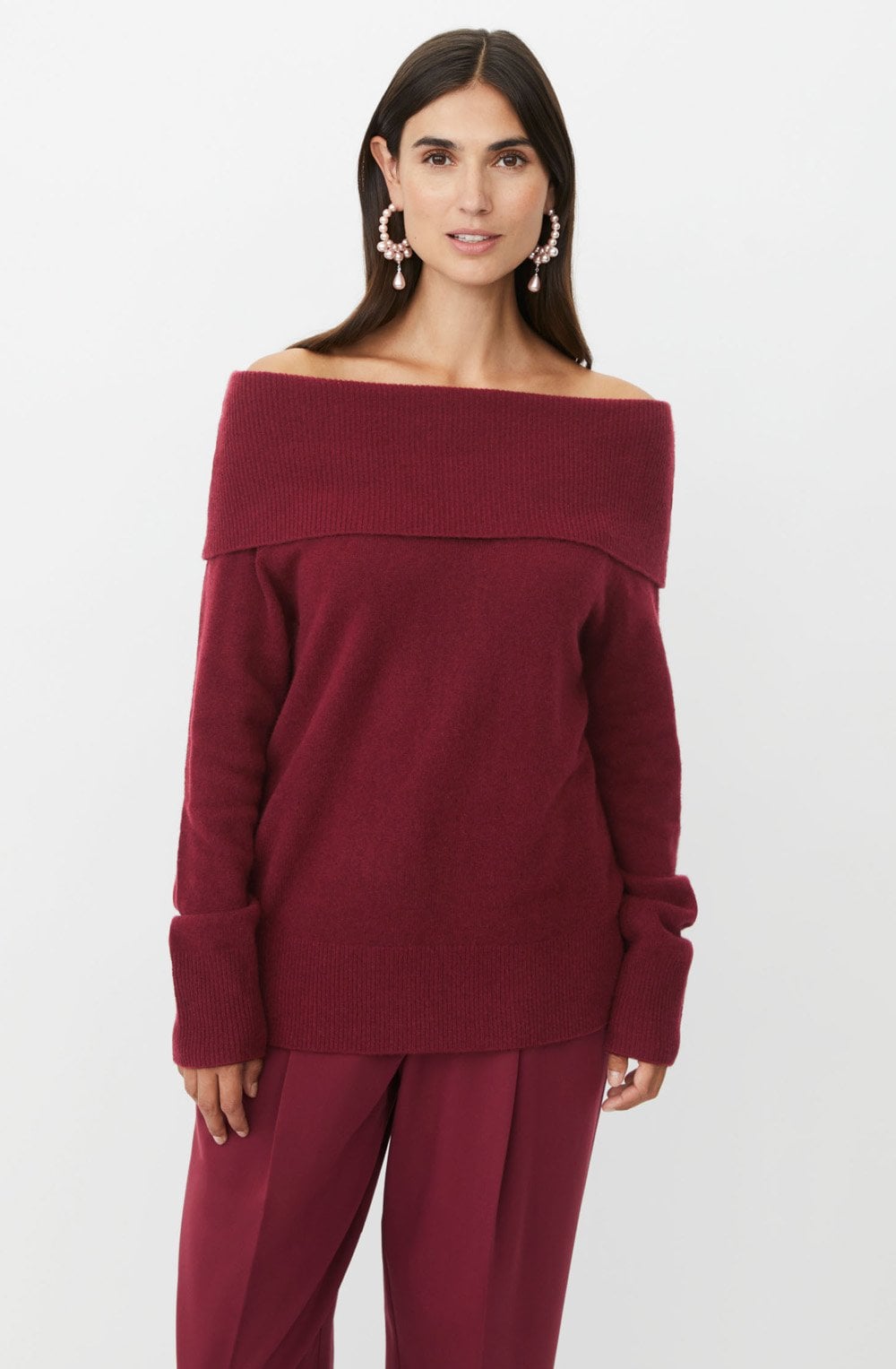 Floraia Twany Port Wide Fold Over Neck Jumper