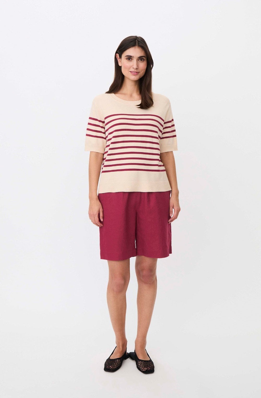 Florayne Beet Red Striped Summer Knit Top