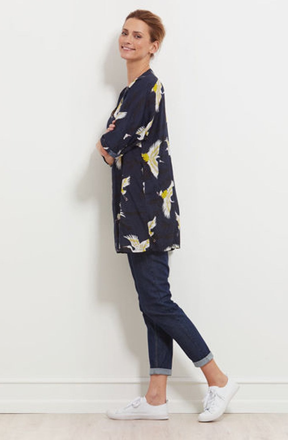 Garnet Navy Crane Print Tunic