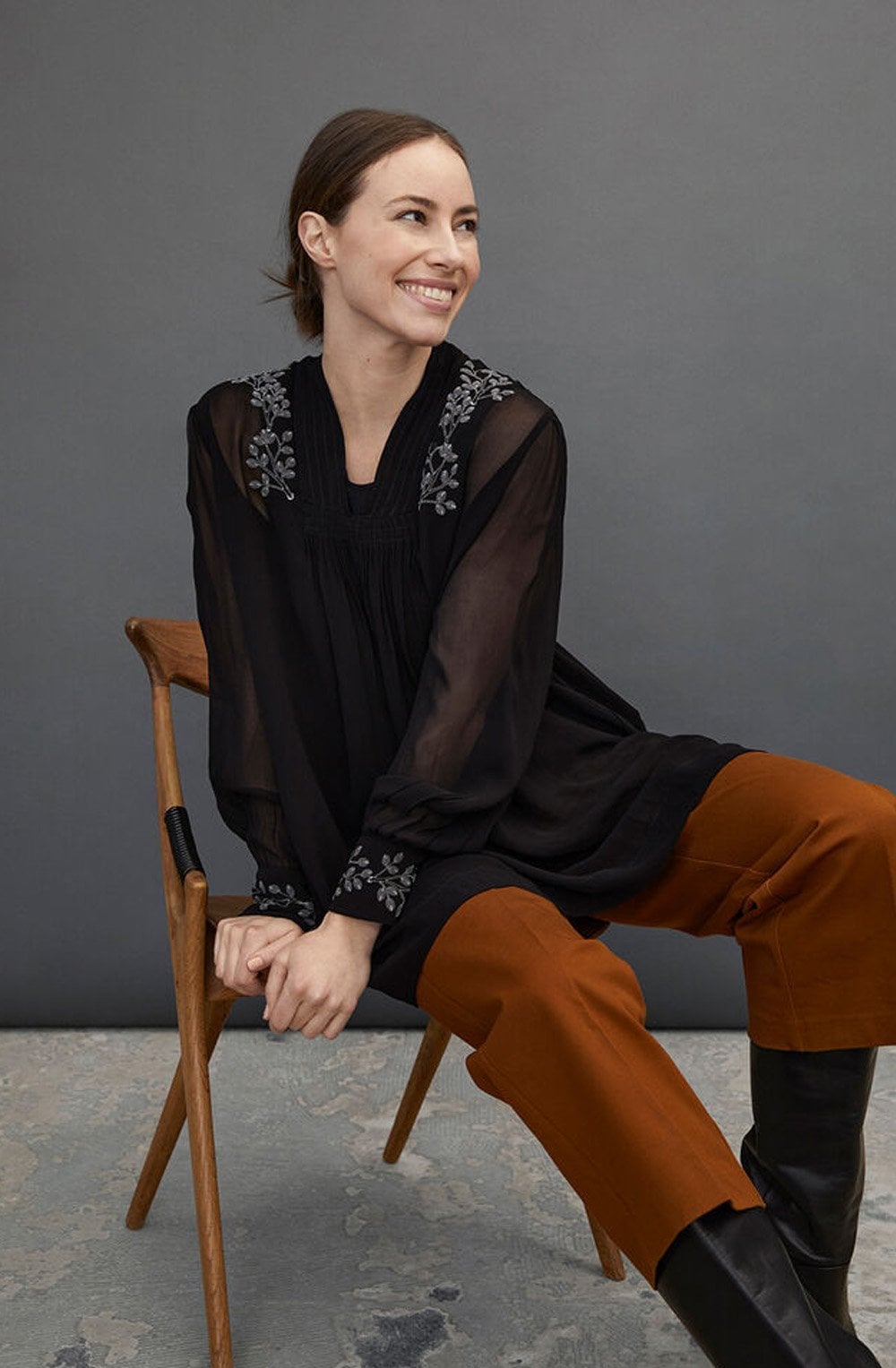 Ginny Black Floral Detailed Tunic