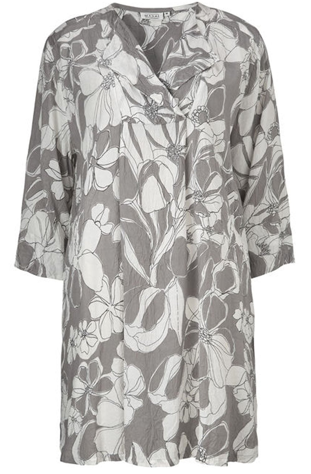 Gituja Grey & White Floral Tunic