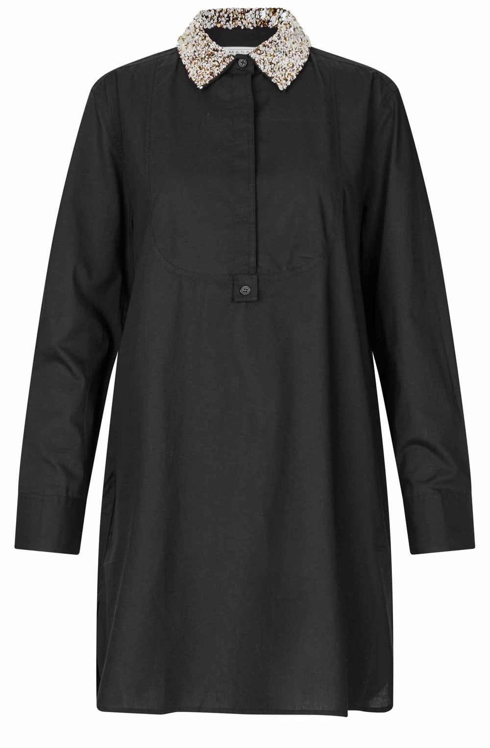 Goldima Embellished Collar Black Tunic