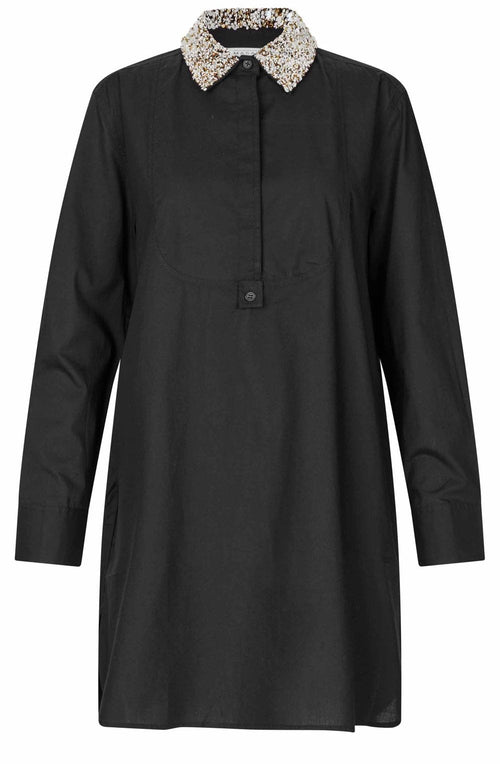 Goldima Embellished Collar Black Tunic