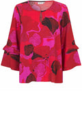 Haute Red Floral Ruffle Sleeve Bimelda Blouse
