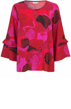 Haute Red Floral Ruffle Sleeve Bimelda Blouse