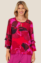 Haute Red Floral Ruffle Sleeve Bimelda Blouse