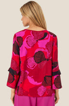 Haute Red Floral Ruffle Sleeve Bimelda Blouse
