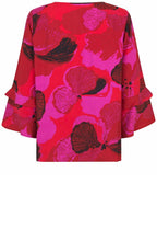 Haute Red Floral Ruffle Sleeve Bimelda Blouse