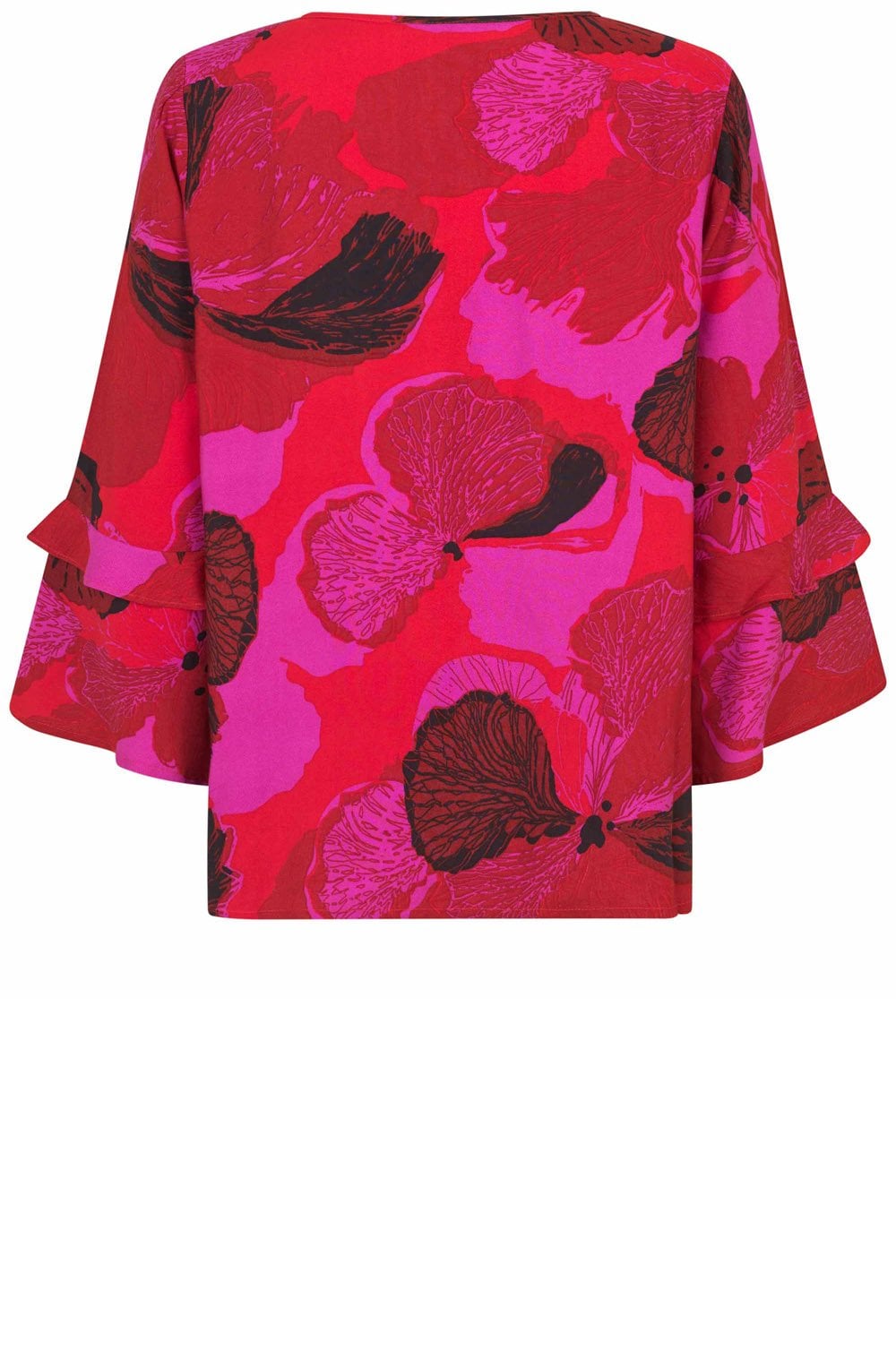 Haute Red Floral Ruffle Sleeve Bimelda Blouse
