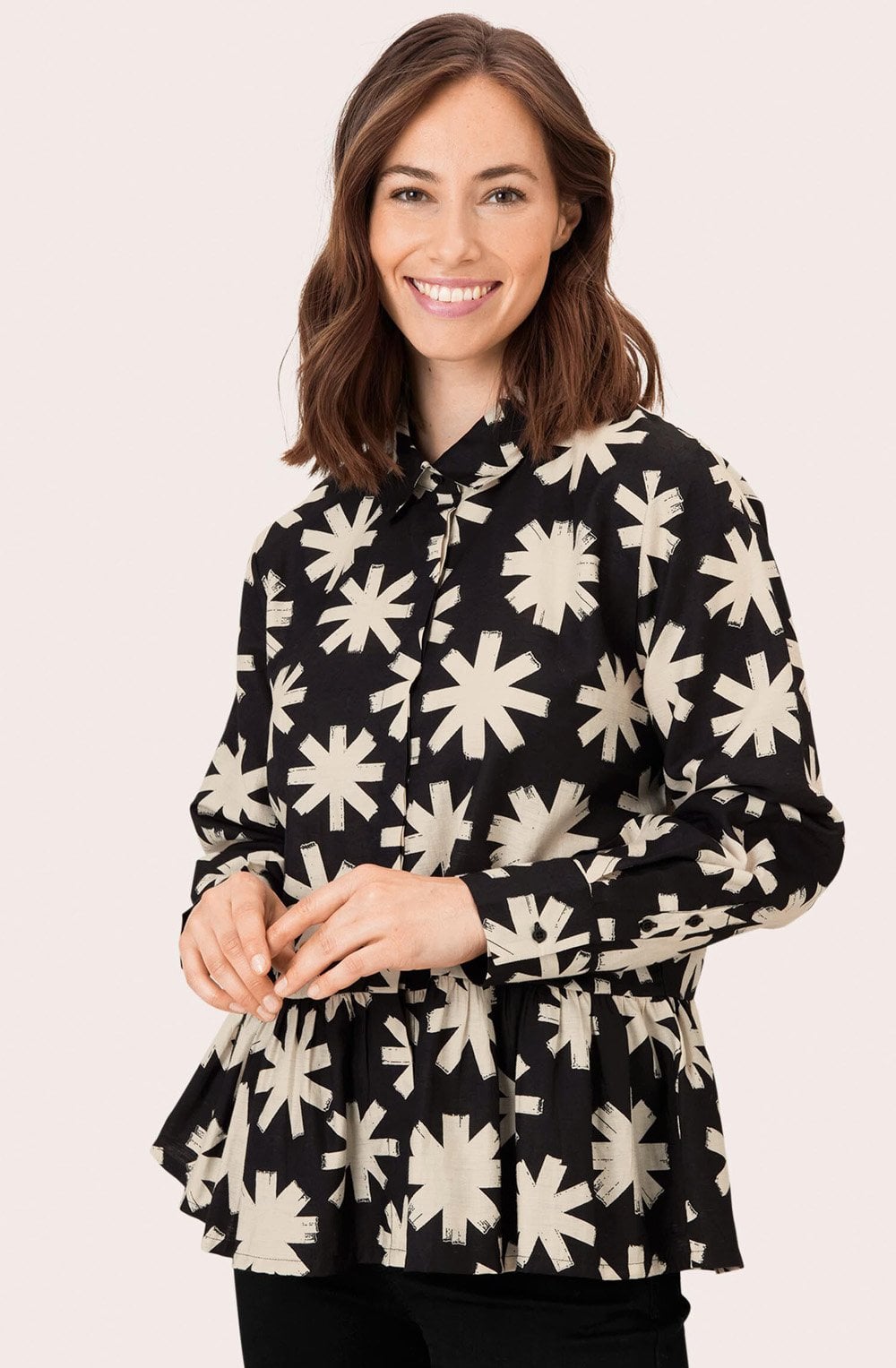 Idana Black and White Peplum Shirt