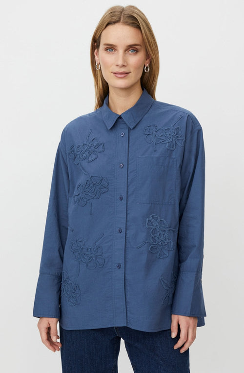 Iloria Ensign Blue Embroidered Oversized Shirt