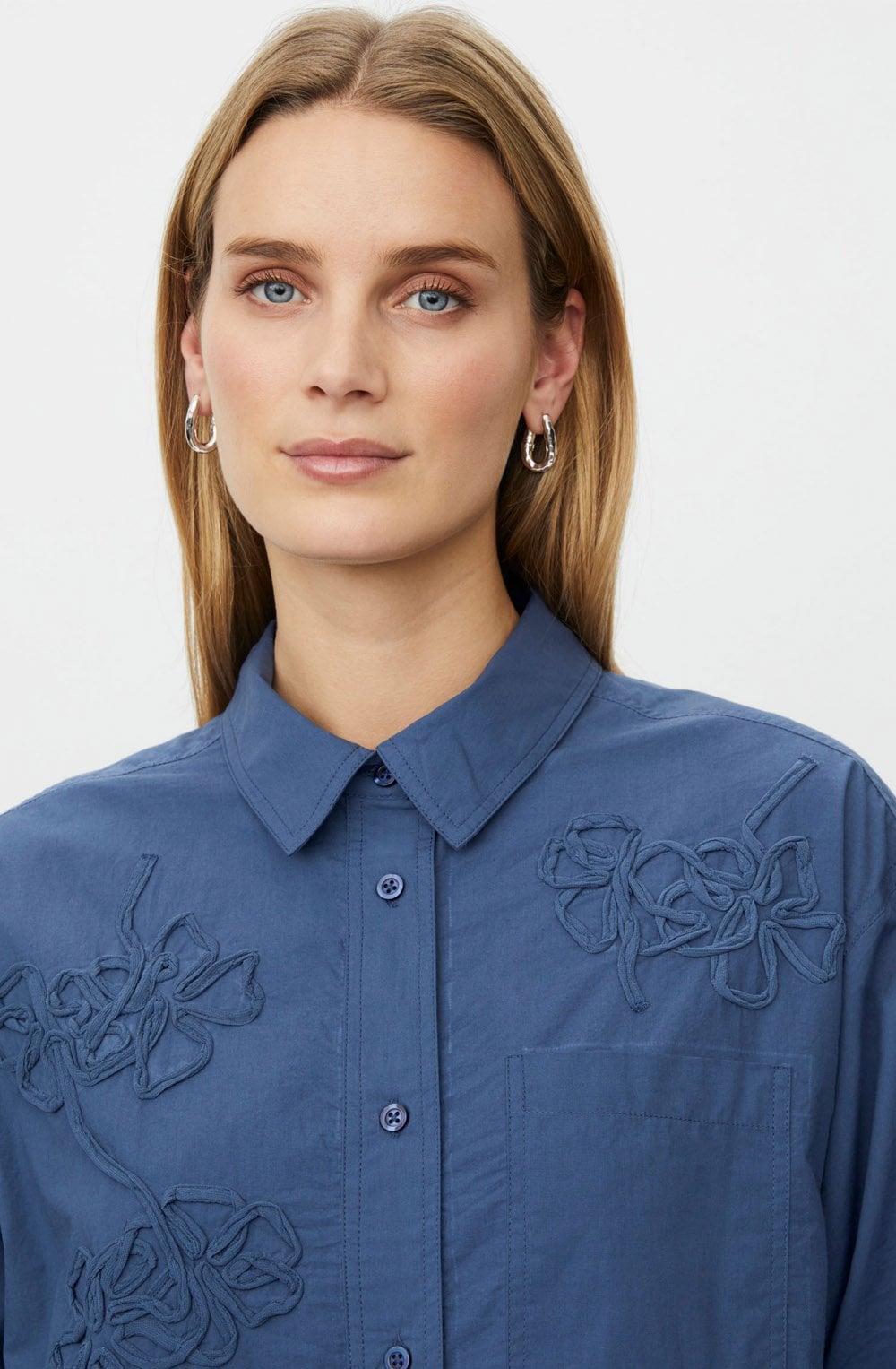 Iloria Ensign Blue Embroidered Oversized Shirt