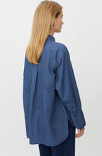 Iloria Ensign Blue Embroidered Oversized Shirt