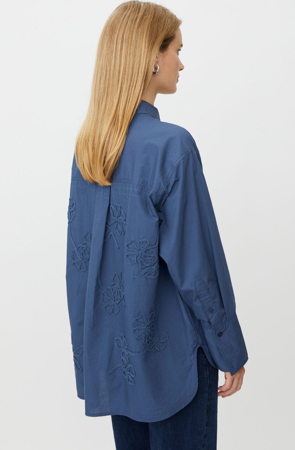 Iloria Ensign Blue Embroidered Oversized Shirt
