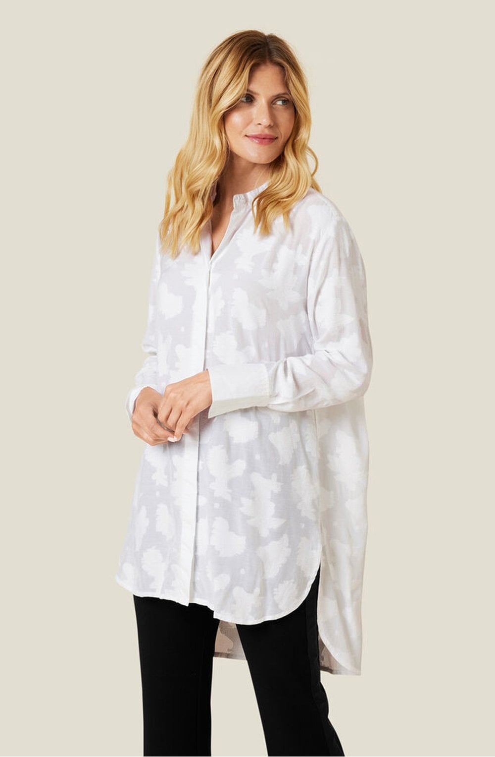 Iris White Sheer Embossed Pattern Shirt