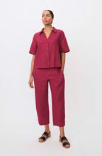 Iryssa Beet Red Collared V-Neck Linen Shirt