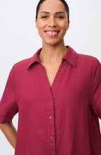 Iryssa Beet Red Collared V-Neck Linen Shirt