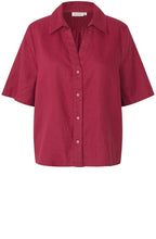 Iryssa Beet Red Collared V-Neck Linen Shirt