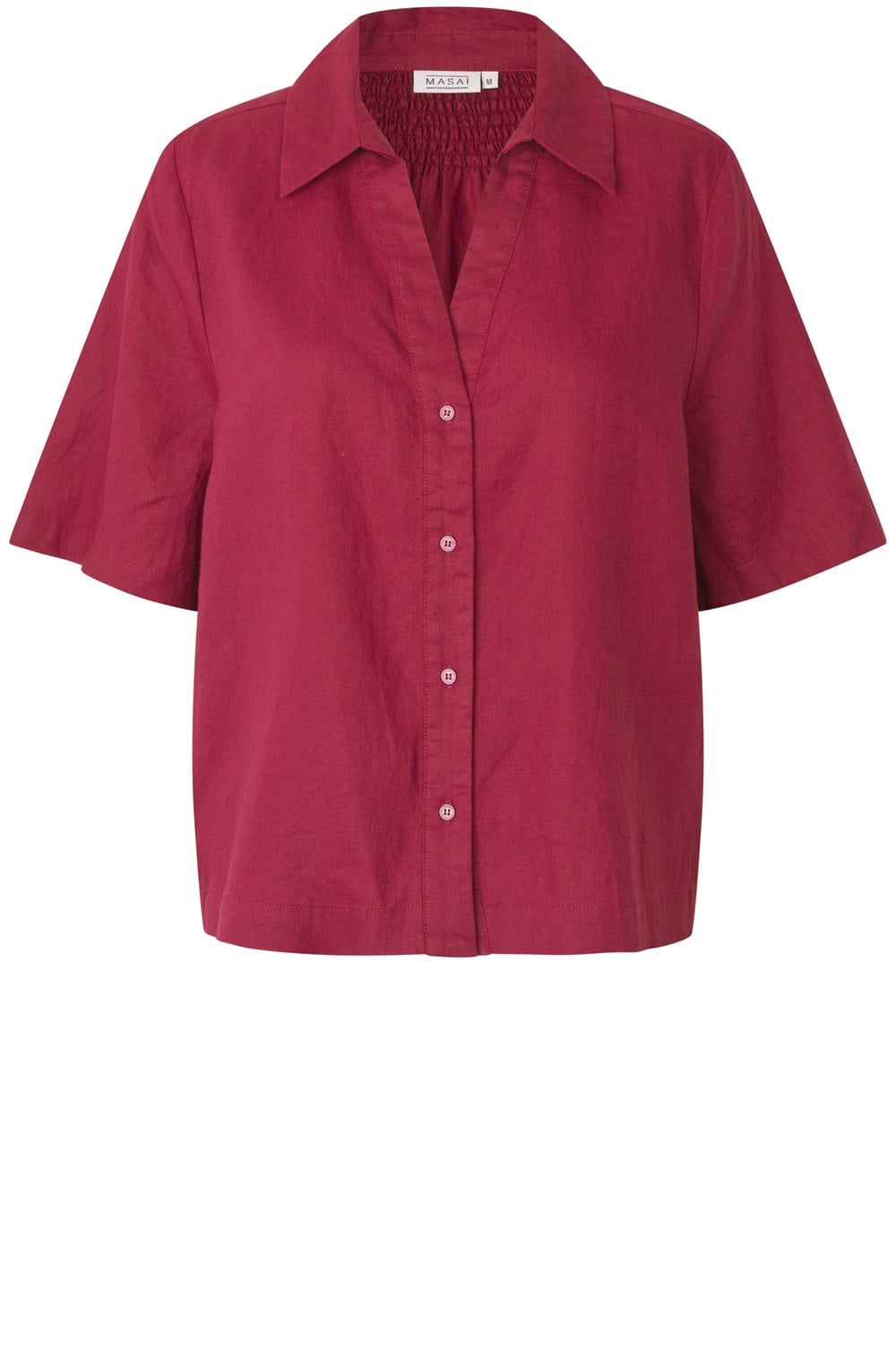 Iryssa Beet Red Collared V-Neck Linen Shirt