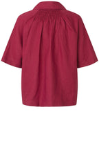 Iryssa Beet Red Collared V-Neck Linen Shirt