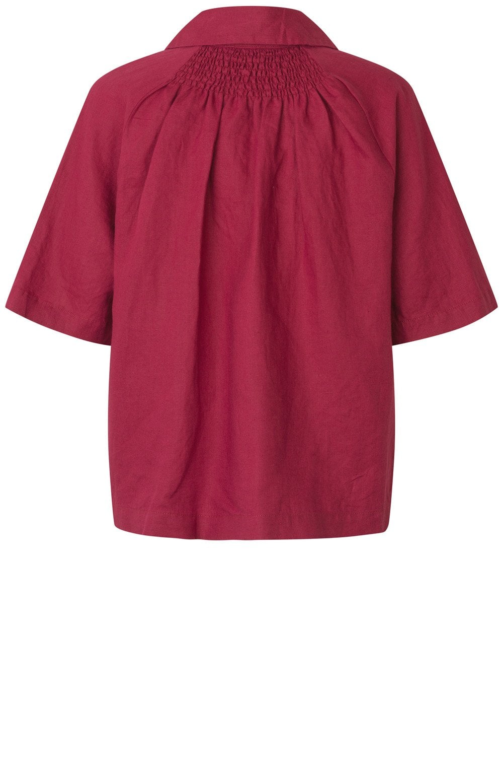 Iryssa Beet Red Collared V-Neck Linen Shirt