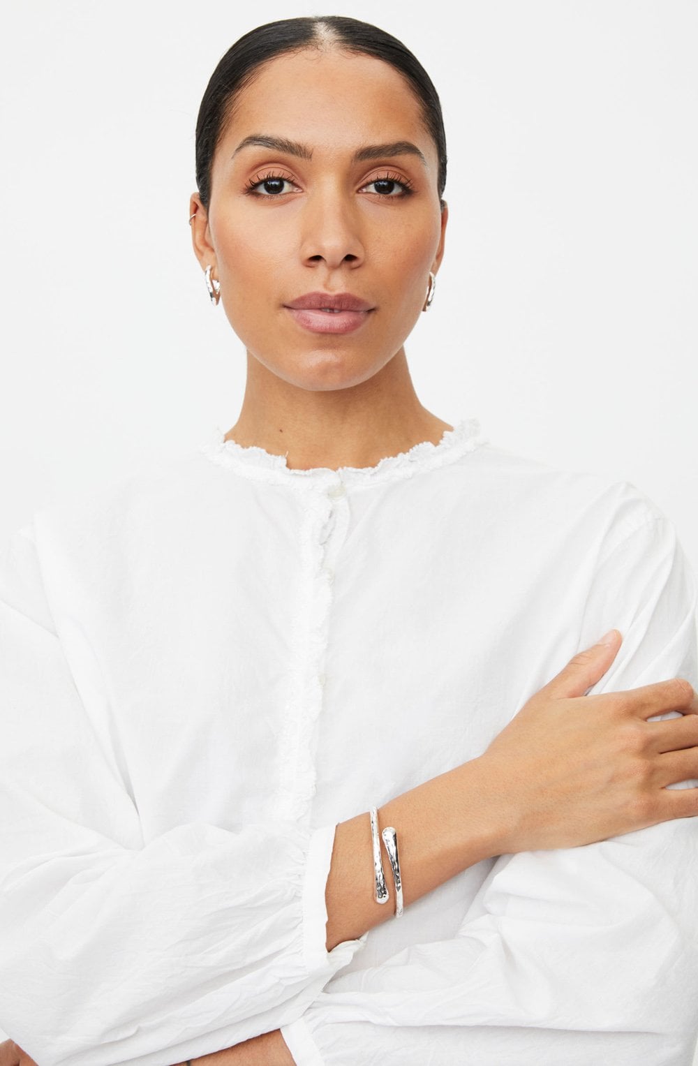 Isendre White Ruffle and Crinkled Shirt