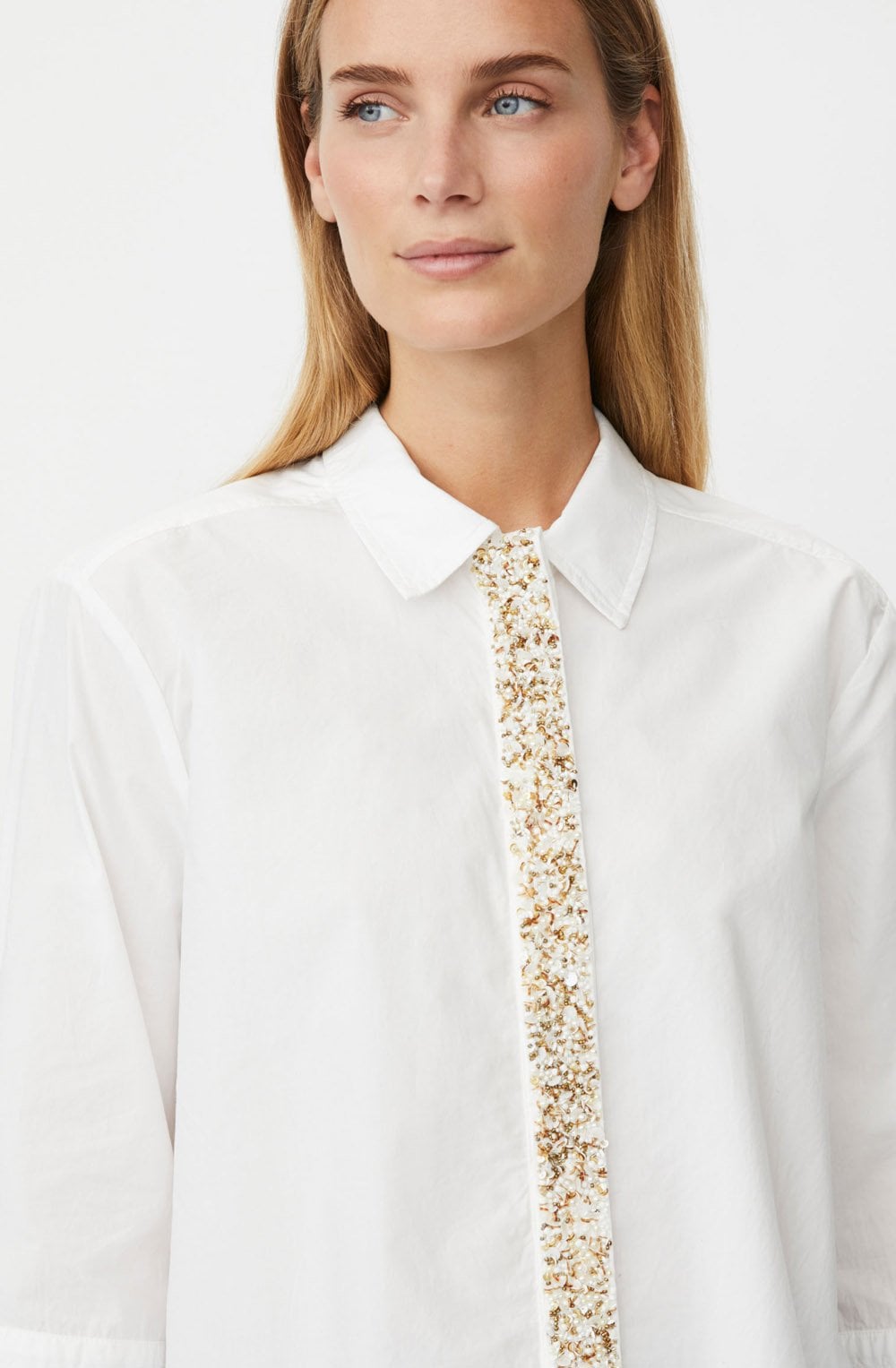 Ivesonna Embellished Placket White Shirt
