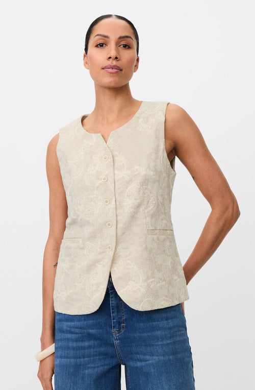 Jorviene Natural Embroidered Linen Mix Waistcoat