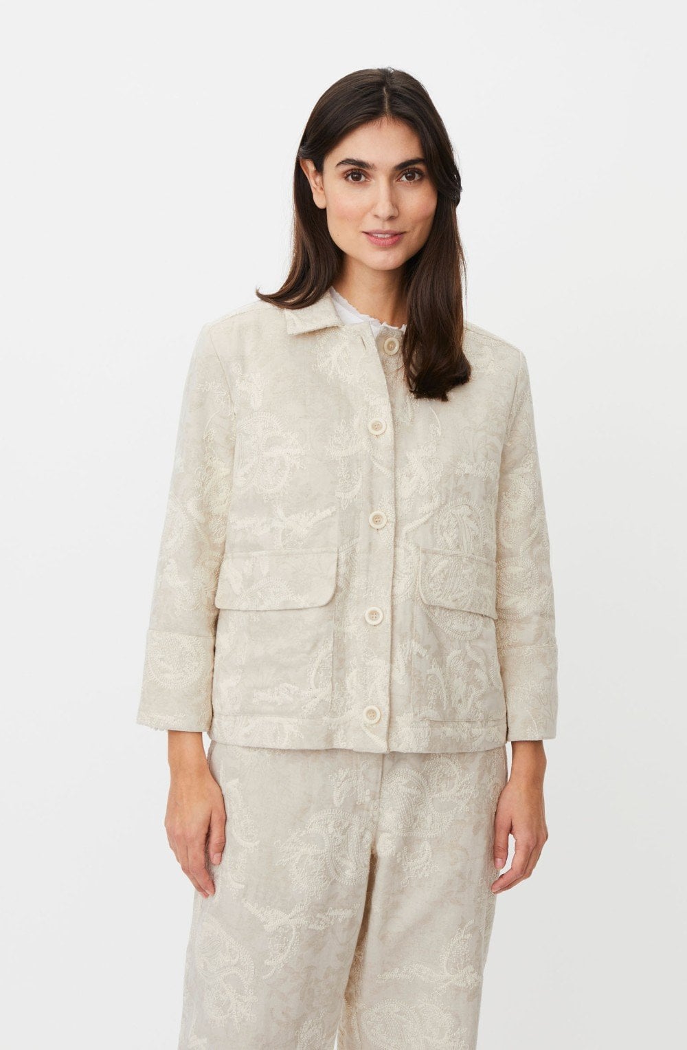 Jovalyne Natural Embroidered Linen Mix Jacket