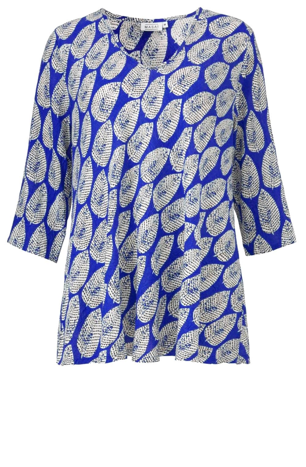 Kata Greek Blue Leaf Print Top