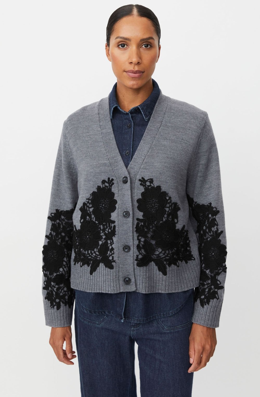 Leviane Misty Grey Lace Overlay Cardigan