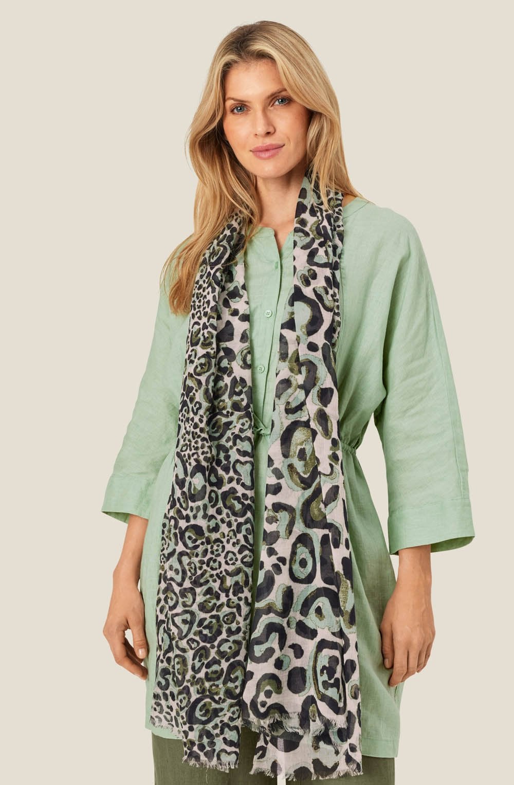 Lichen Green Animal Print Adeola Scarf