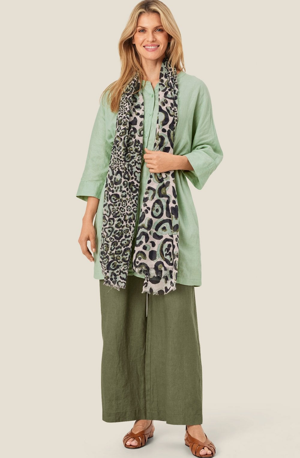 Lichen Green Animal Print Adeola Scarf
