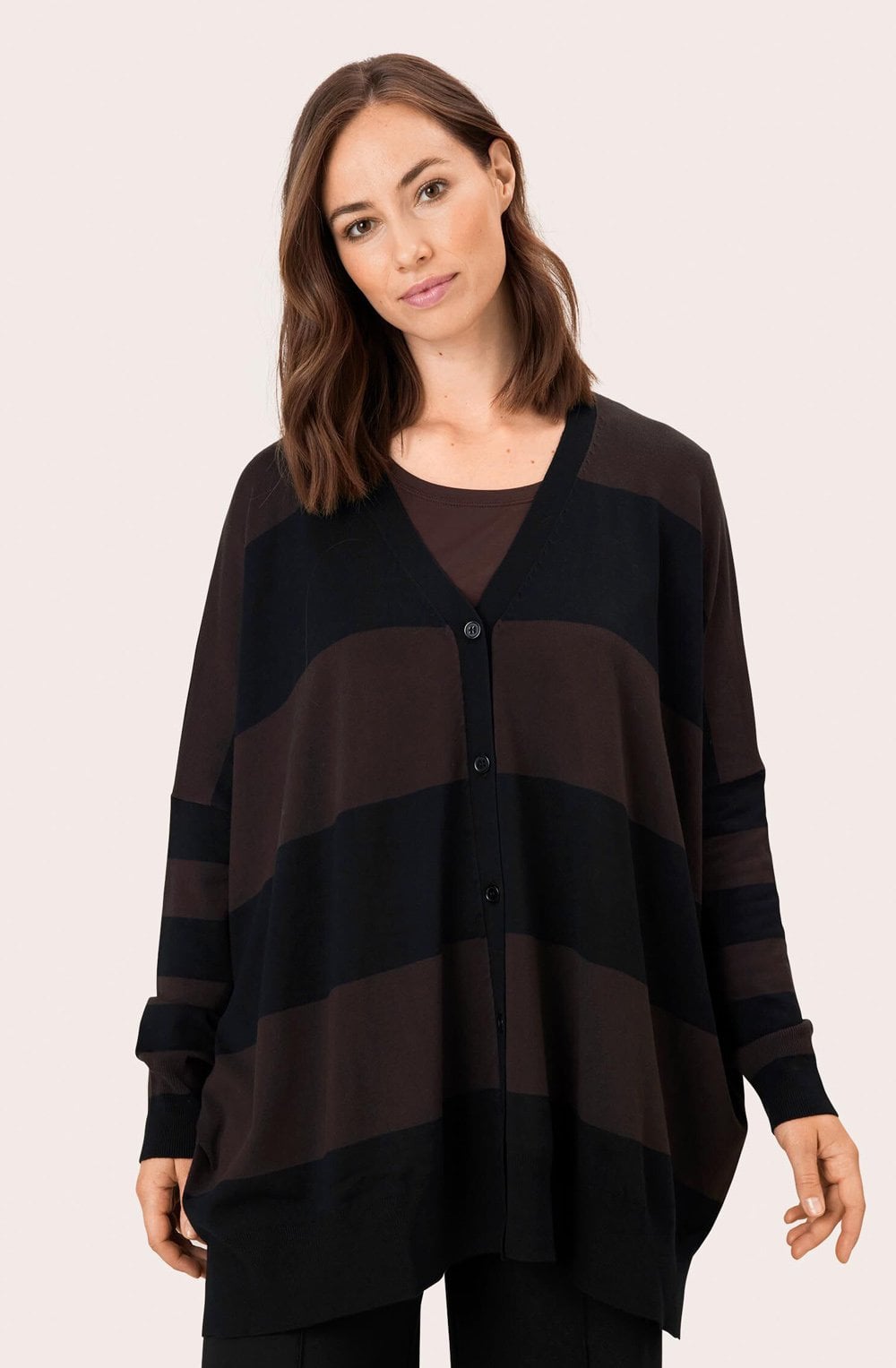 Lina Coffee Black Oversized Cardigan