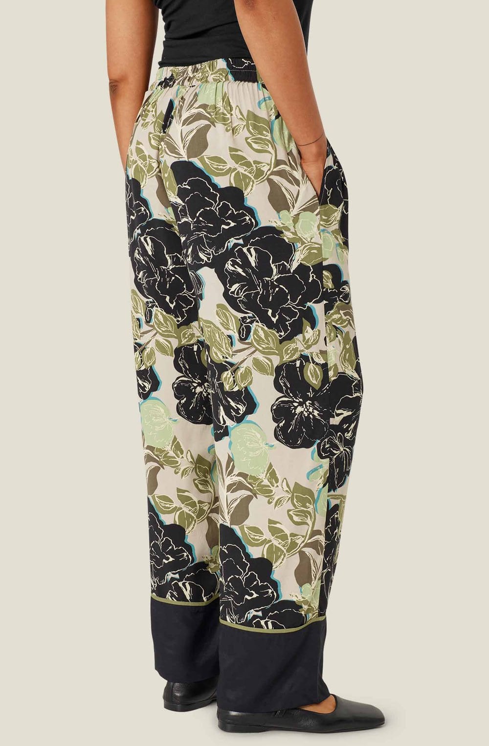 Loden Green Floral Wide Leg Pattys Trousers