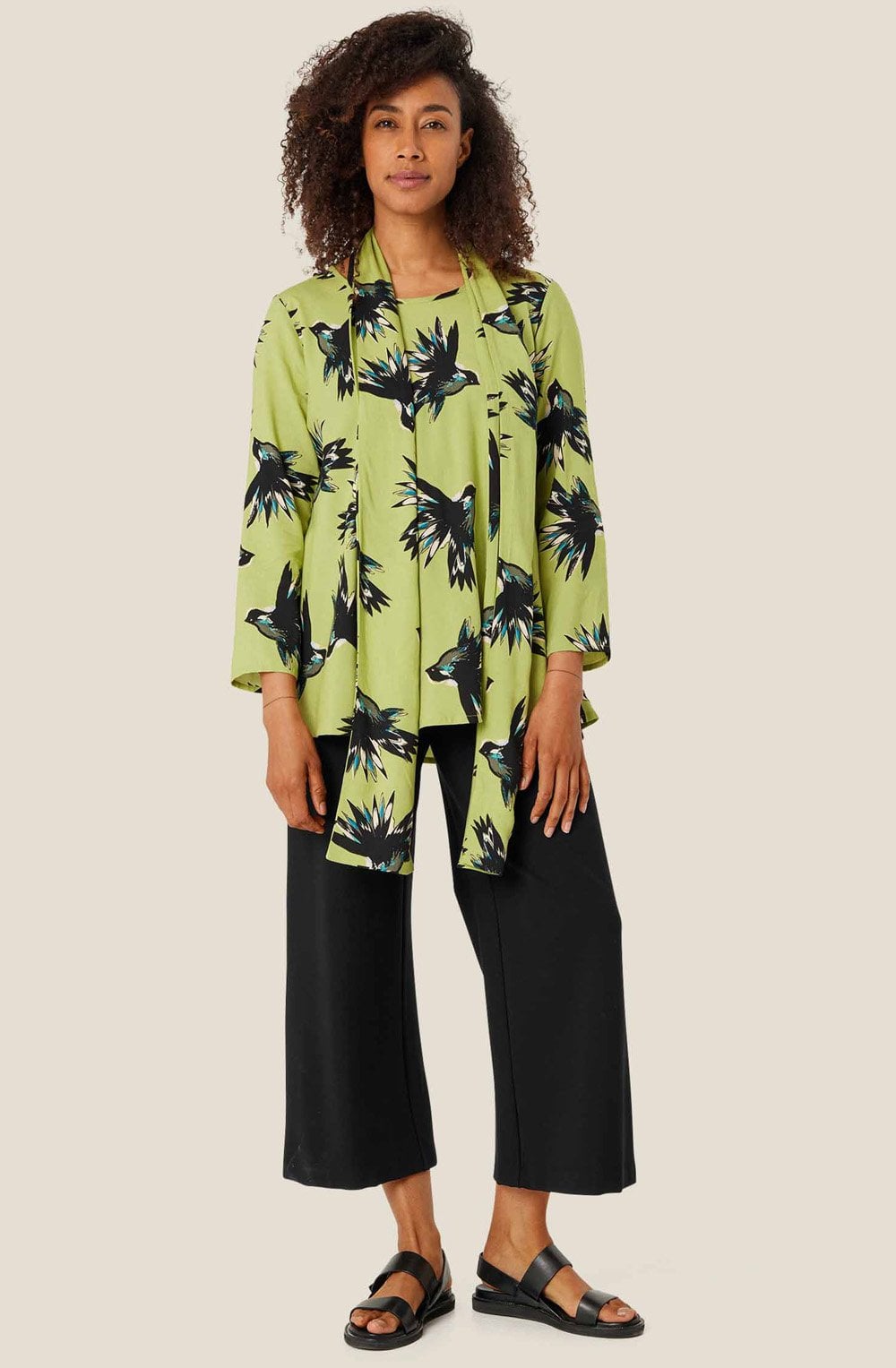 MaAlo Fern Green Bird Print Scarf