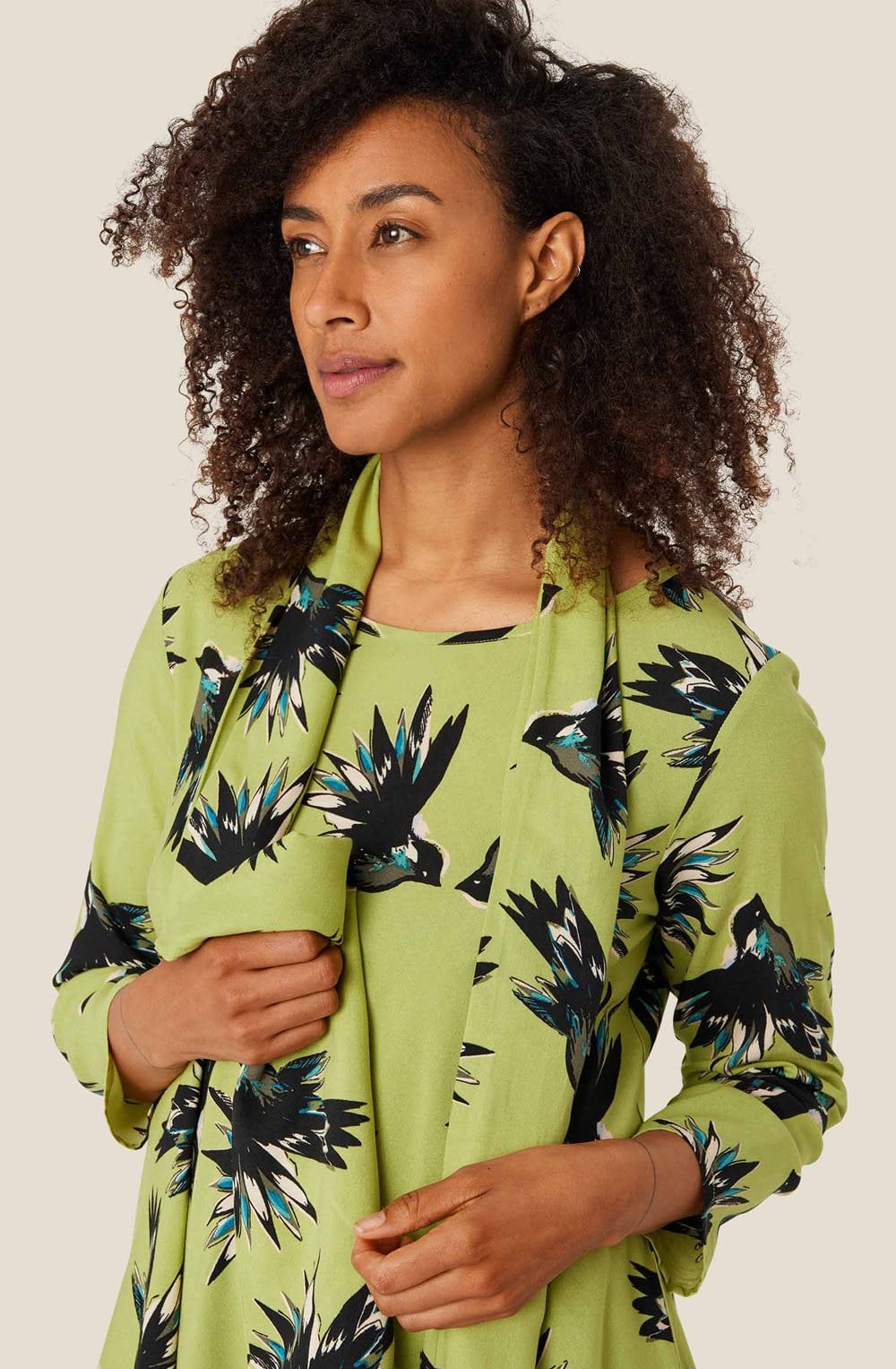 MaAlo Fern Green Bird Print Scarf