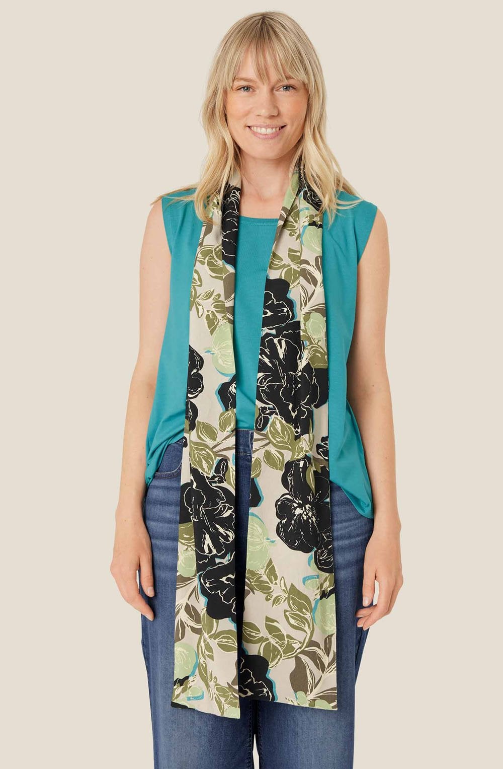 MaAlo Loden Green Floral Scarf