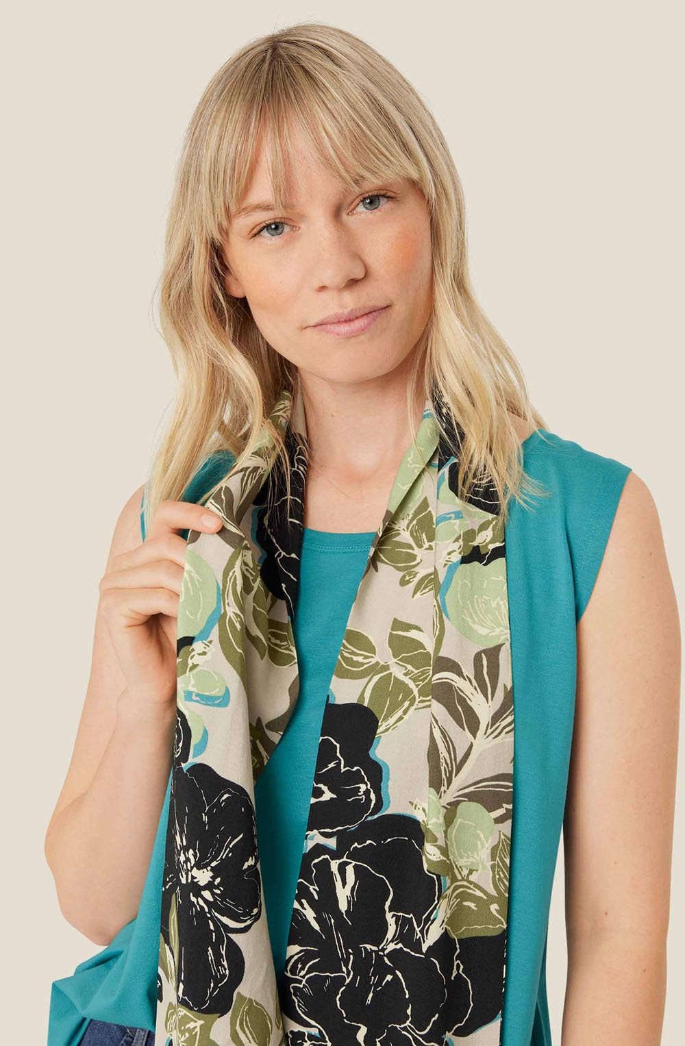 MaAlo Loden Green Floral Scarf