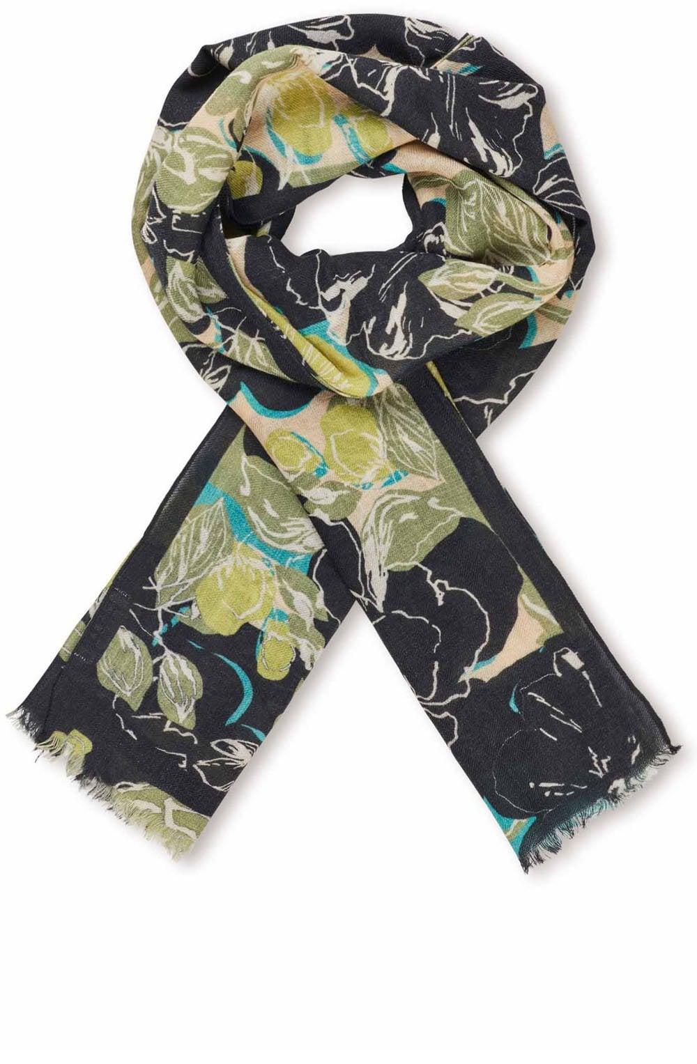 MaAranka Loden Green Floral Wool Scarf