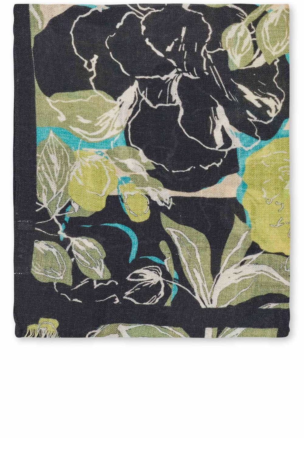 MaAranka Loden Green Floral Wool Scarf