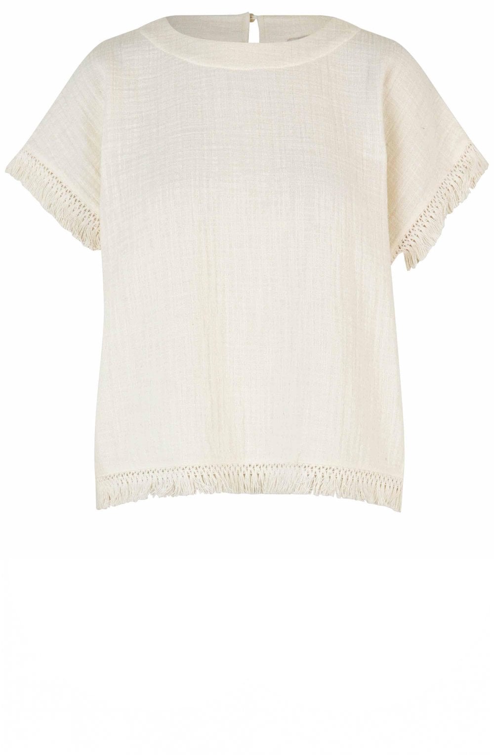 MaBasima Cream Fringed Top