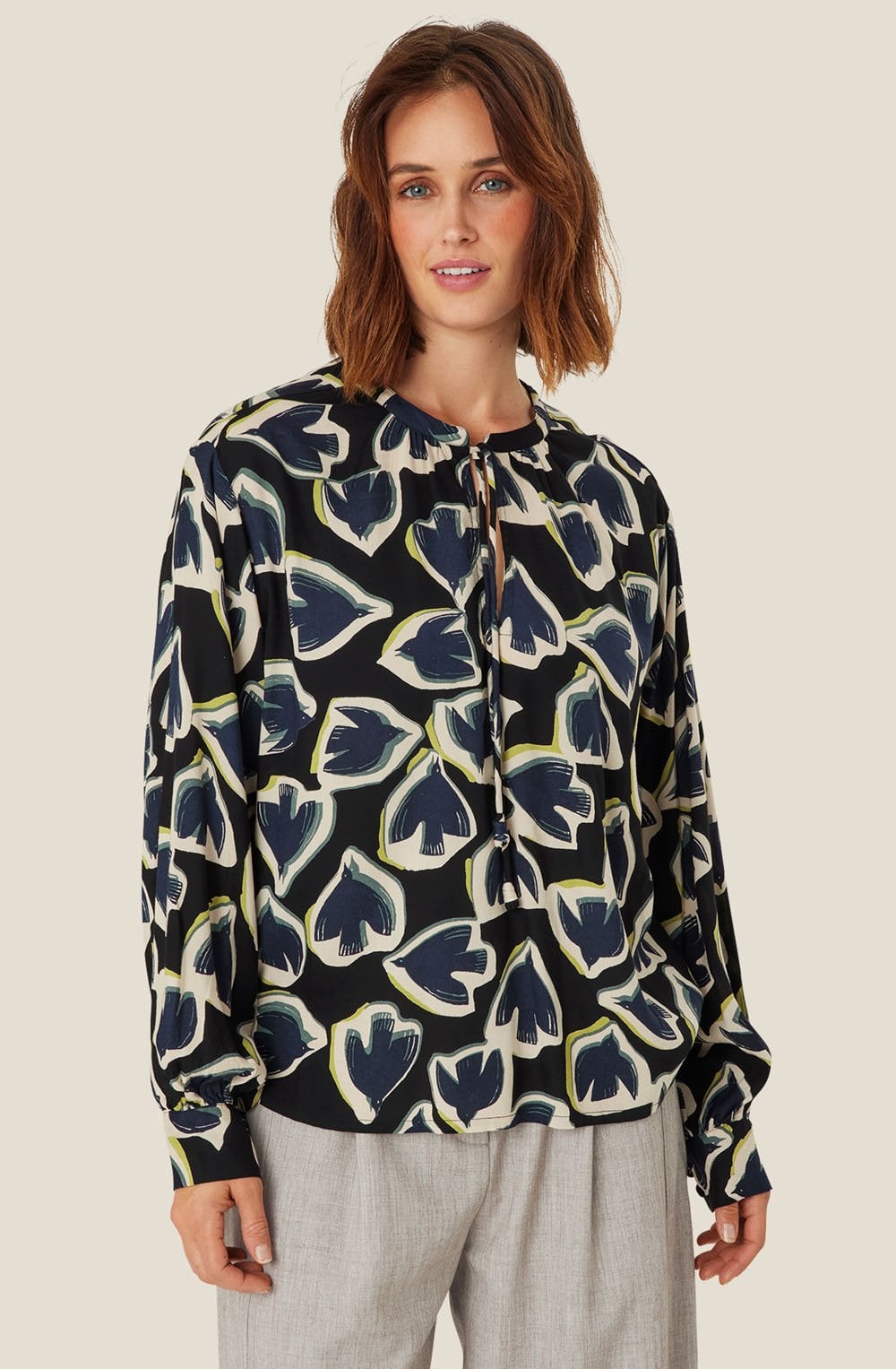 MaBonitai Maritime Blue Swallow Print Blouse
