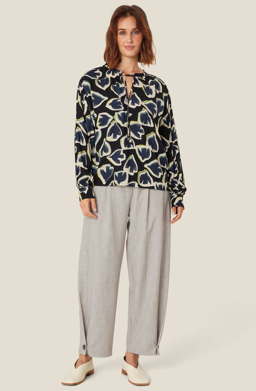 MaBonitai Maritime Blue Swallow Print Blouse