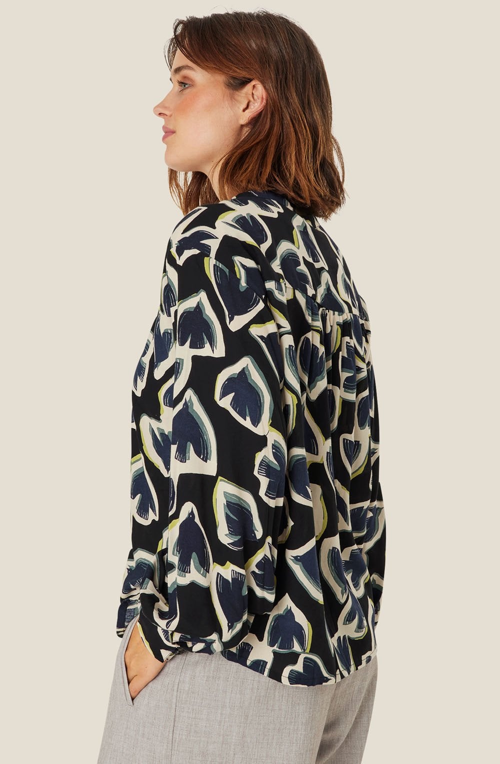 MaBonitai Maritime Blue Swallow Print Blouse