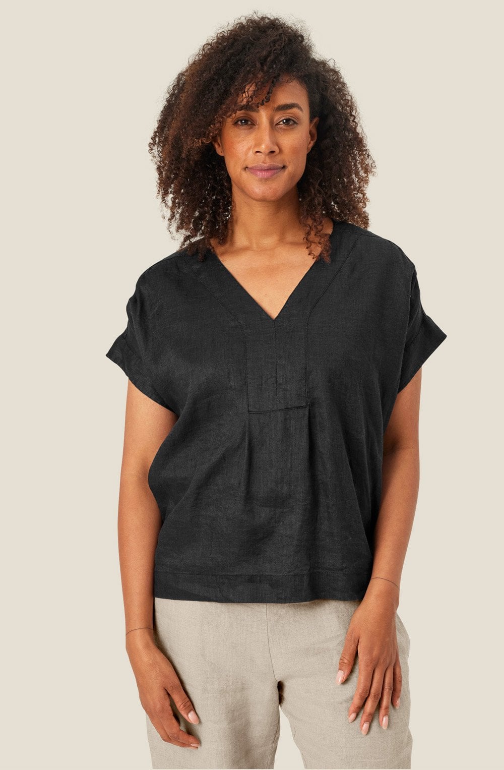 MaBraidy Black Linen Blouse