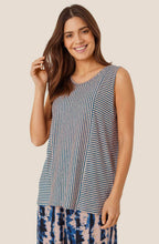 MaDa Navy Peony Linen Mix Top