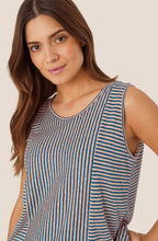 MaDa Navy Peony Linen Mix Top
