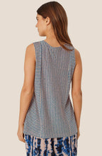 MaDa Navy Peony Linen Mix Top