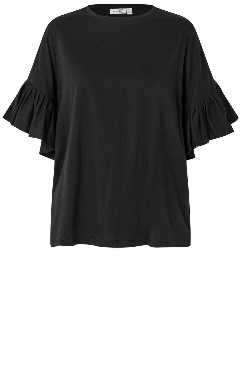 MaDalit Black Ruffle Sleeve T Shirt